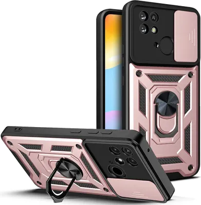 Produktbild von Redmi 10C Hülle mit Ring Ständer Halter Dia Kameraschutz TPU PC Schutzhülle für Xiaomi Redmi 10C Rosa
