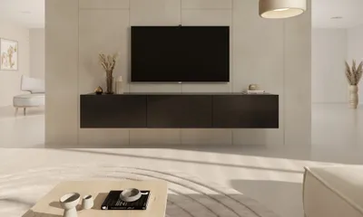 Productafbeelding van Moderne hangkast voor televisie, zwart, minimalistisch design - 3 deuren