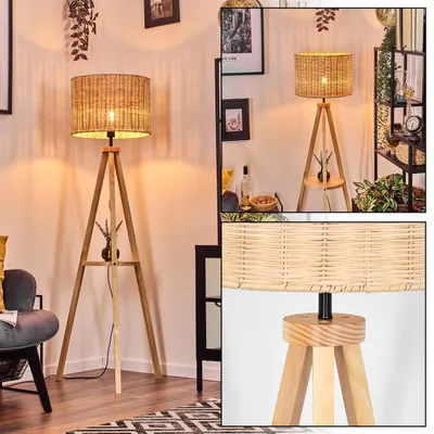 Produktbild von Dello Boho-Style Stehlampe aus Holz/Rattan in Naturfarben, Höhe 153ccm
