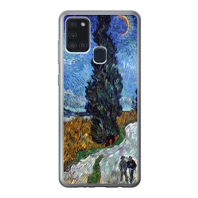 Produktbild von MuchoWow® Handyhülle Schutzhülle Hülle für Samsung Galaxy A21s Straße mit Zypresse und Stern - Vincent van Gogh Silikon Softcase Handy Hülle - Hartschale