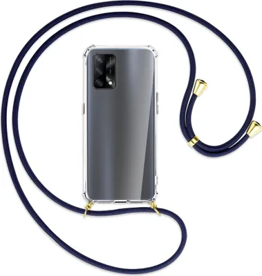 Produktbild von Handykette Backcover-Schutzhülle mit Band (Metall goldfarben) für Oppo A74 4G, Oppo F19 4G - dunkelblau