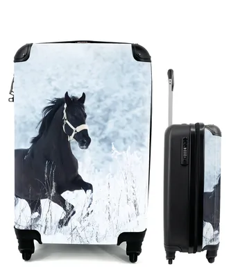 Obrázok produktu pre Kufrík Ručná batožina na kolieskach Malý cestovný kufor so 4 kolieskami Kôň - Sneh - Zima - Veľkosť kabíny < 55x40x23 cm & 55x40x20 cm - Foto kufor -