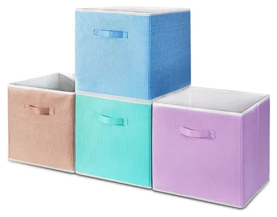 Image de Boîtes de rangement en tissu, lot de 4, 33 x 38 x 33 cm. Boîtes de rangement pliables avec poignées, paniers de rangement pour armoire ou étagère.