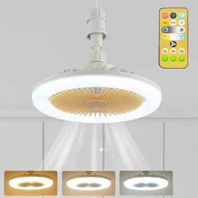 Obrázok produktu pre Stropný ventilátor s osvetlením diaľkové ovládanie E27, 30W lampa s ventilátorom stmievateľná 3 rýchlosti 3 farby svetla kuchyňa garáž spálňa, žltá
