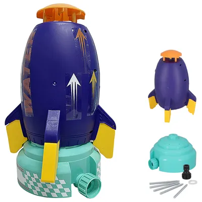 Produktbild von Wassersprinkler Rakete Kunststoff 24cm mehrfarbig Base Schlauadapter Sticker Wasserfontäne Sommer Outdoor Spielgerät Kinderspielzeug