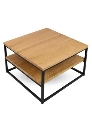Produktbild von holz4home® Couchtisch aus Eiche mit 2 Platten I 60x60x39,5 cm I 20 mm Massivholz Metall I Wohnzimmertisch Beistelltisch aus Echtholz mit Metallgestell
