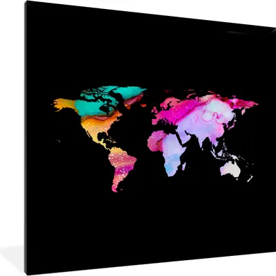 Produktbild von MuchoWow® MuchoWow® Gerahmtes Poster Weltkarte - Farben - Farbe 40x40 cm - Poster mit zchwarzem Bilderrahmen - Mit Rahmen - Wanddekoration Schlafzimmer