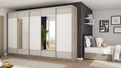 Produktbild von Meblast | Schiebetürenschrank 5D/400 LAMELE mit Regalen | Lamele mit 1 Spiegel | Elegant, Stilvoll