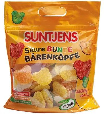 Productafbeelding van Suntjens Zure Fruitgummi Berenkoppen - Veggie (1100 gr)