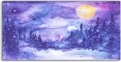 Produktbild von Coloray Acrylbild 100x50  Wandbild Acrylbilder Mond Schnee Bäume Wald Sterne Himmel