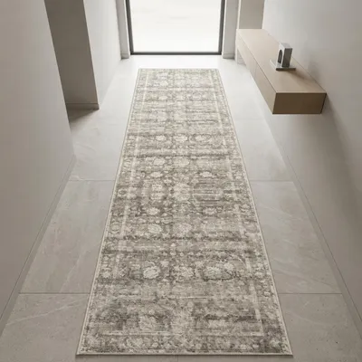 Productafbeelding van Onderhoudsvriendig vloerkleed, beige, vintage-patroon, plat geweven, afmetingen: 80 x 150 cm