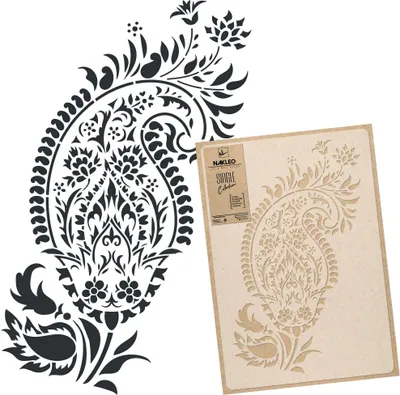 Produktbild von Große Malschablonen L 59x95 cm, Paisley Türkisch Orientalisch Blumen Muster, Wiederverwendbare Kunststoff Wandschablone