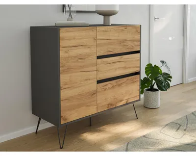 Produktbild von Posseik Sideboard Industrial L 100 cm Grafit/Eiche Front