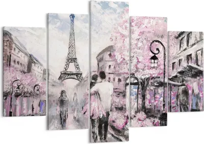 Produktbild von Bild auf Leinwand - Leinwandbild - Paris Weg Illustration eiffle - 150x100cm - Wand Bild - Wanddeko - Leinwanddruck - Bilder - Kunstdruck - Leinwand bilder - Wandkunst - EA150x100-3149