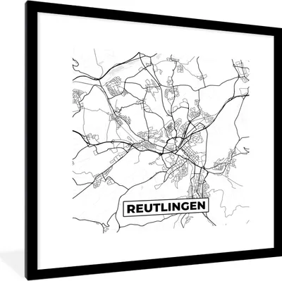 Produktbild von MuchoWow® Gerahmtes Poster Karte - Stadtplan - Reuslingen 40x40 cm - Poster mit Schwarzem Bilderrahmen Wandposter Rahmen Foto Bilder - Poster - Plakat im Rahmen