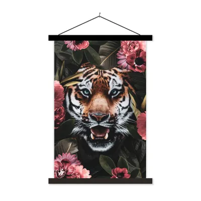 Produktbild von MuchoWow® Textilposter Rosa - Tiger - Pflanzen 40x60 cm mit schwarzem Rahmen - Wanddekorationen