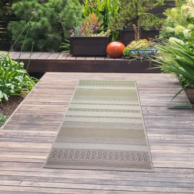 Produktbild von In- & Outdoor Teppich Sisal Optik Rautenmuster – beigefarben Größe - 80 x 150 cm