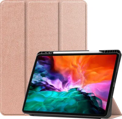 Produktbild von Mobigear Dreifach-Faltetui für iPad Pro 12,9 Zoll (2021), aus TPU und Kunstleder, Klapphülle mit Stifthalter - Roségold