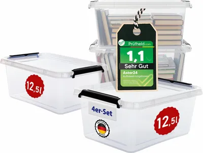 Produktbild von Aufbewahrungsbox mit Deckel 4er Set Kunststoffbox Stapelbox Lagerbox Regalbox 4er Set 12,5 Liter