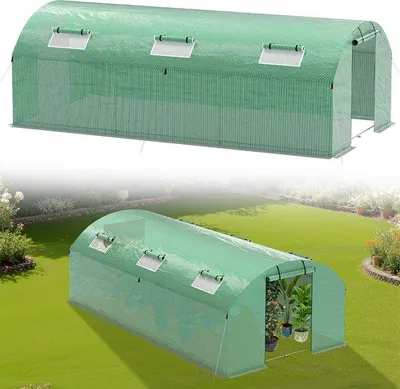 Productafbeelding van Tuinhuis van 6x3x2 meter met een gegalvaniseerd frame en PE-folie - Tuinhuis met deur, ramen en insectenwerend gaas