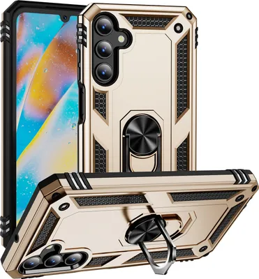 Produktbild von Schutzhülle für Samsung Galaxy A15 Dual Layer Robust Militäre Fallschutz Hülle mit Ringhalterung Ständer Gold