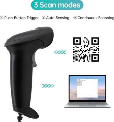 Produktbild von Handheld-USB-2D-1D-Barcodescanner, COMS-Sensor, Hochgeschwindigkeitsscan, QR-Codeleser, Plug-and-Play-Unterstuetzung, automatische Erkennung/kontinuierliches Scannen, langes USB-Kabel fuer mobiles Bezahlen, geeignet fuer Supermaerkte, Einzelhandelsgeschaefte, Lebensmittellaeden, Lager