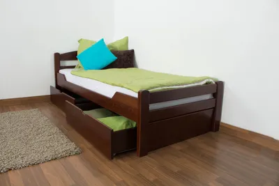Produktbild von Einzelbett / Gästebett "Easy Premium Line" K1/2n inkl. 2 Schubladen und 2 Abdeckblenden, 90 x 200 cm Buche Vollholz massiv Dunkelbraun