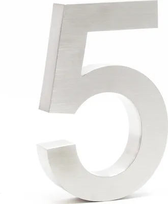 Zdjęcie produktu dla Numer domu Wiltec 5 Numer domu ze stali nierdzewnej w kolorze srebrnym o nowoczesnym designie 3D, wysokość 20 cm, czcionka Arial, odporny na rdzę i warunki atmosferyczne, z materiałem montażowym