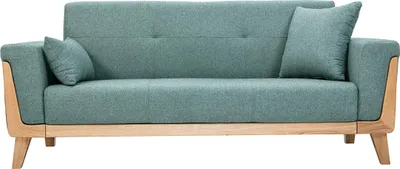 Produktbild von Miliboo - Skandinavisches Sofa 3-Sitzer aus graugrünem Stoff und hellem Holz FJORD