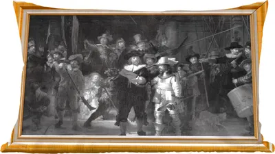 Produktbild von MuchoWow® Zierkissen Sofakissen Wohnzimmer Dekokissen 50x30 cm Nachtwache - Van Rijn - Liste - Gold - Wohnzimmerdekoration - Polster mit Photo