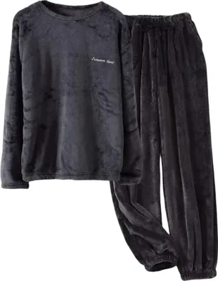 Image de ASKSA Pyjama Hommes Pyjama Long Ensemble Hiver Polaire Deux Pièces et Pantalon de Nuit Ensemble Doux Flanelle Chemise de Nuit Loungewear,Gris Foncé,L