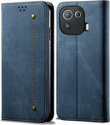 Obrázek produktu pro Xiaomi Mi 11 Pro Case, LaimTop Denim Leather Wallet Magnetic Closure Flip Bookstyle Protective Case with Stand Function pro Xiaomi Mi 11 Pro Blue
