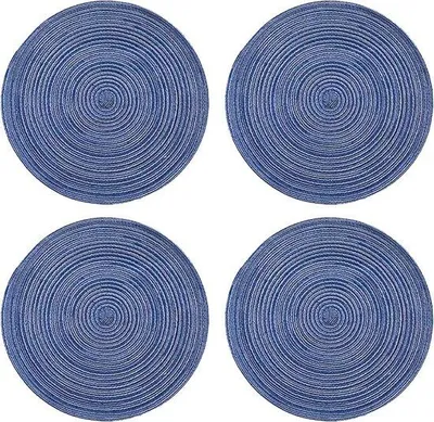 Productafbeelding van Set van 4 Ronde Gevlochten Placemats Blauw 30 cm Vaatwasbestendig en Hittebestendig
