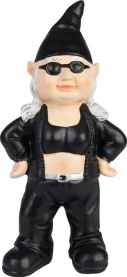 Immagine prodotto di BRUBAKER Gnomo da giardino Cool Biker Nero - Gnomo Rocker Donna con occhiali da sole - Figura da giardino divertente - Decorazione resistente alle intemperie per il giardino e il campeggio - Decorazione da giardino per esterni - Alto 23 cm