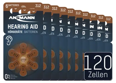 Produktbild von ANSMANN Hörgerätebatterien Typ 312 braun, 120 Stück, Zink Luft 1,4V