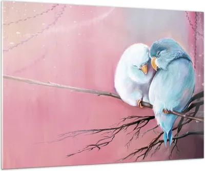 Produktbild von Bilder auf glas - Einteilig - Vögel Blau Zweig - 100x70cm - Glasbilder - Wandbilder - Bilder - zum Aufhängen bereit - Wanddekoration aus Glas - Glas Bilder - Wandbild auf Glas - GAA100x70-5026