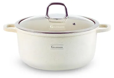 Productafbeelding van Gietijzeren kookpot met een marmeren coating en een glazen deksel