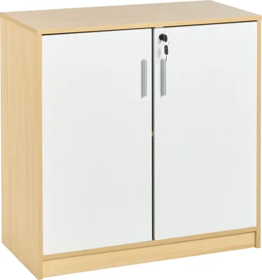 Produktbild von BELIANI Büroschrank Hellbraun und Weiß Holzoptik 80 x 80 x 40 cm Abschließbar mit Schlüssel Aktenschrank Schrank für Wohnzimmer Büro Home Office