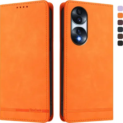 Obrázek produktu pro Pouzdro pro Honor 70 Pro, retroPolyuretankožené flip pouzdro s stojánkem a přihrádkami na karty Pomerančový