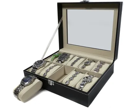 Produktbild von Uhrenbox Uhrenkoffer Schmuckkoffer mit Glasdecke für 10 Uhren Armband
