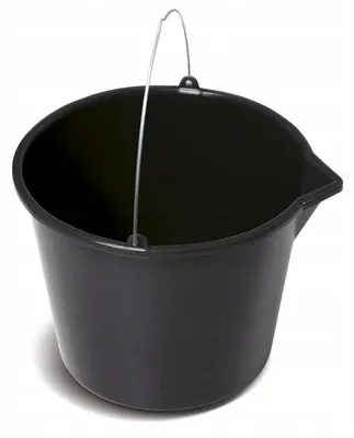 Produktbild von BirnePower Baueimer 20L (5er-Set) mit Ausguss, Mörteleimer Schwarz mit Skala, Metallbügel, Maurerkübel, Putzeimer, Betoneimer PE, Wassereimer