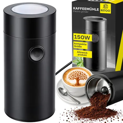 Produktbild von Elektrische Kaffeemühle 150W leistungsstarke Gewürzmühle, robuste Edelstahlklingen, Kaffeebohnenkapazität 50g, tragbar für Bohnen Gewürze Nüsse, Retoo