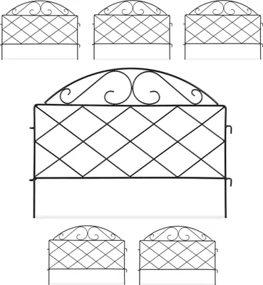 Produktbild von Relaxdays Beetzaun, HxB je 40x54,5 cm, 6 Zaunelemente, Garten Beeteinfassung zum Stecken, Metall, Vintage-Look, schwarz