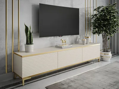 Produktbild von RTV Schrank OXFORD II 175 cm, Beige / beige matt + gold, Beine: Gold
