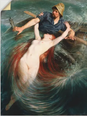 Produktbild von ARTland Wandbild, selbstklebend Ein Fischer in den Fängen einer Sirene. Größe: 90x120 cm