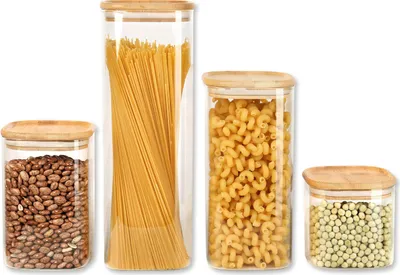 Produktbild von Schramm® 4 oder 5 Stück Vorratsgläser Set eckig mit Bambus Deckel in 6 verschiedenen Größen Vorratsdosen luftdicht Vorratsglas Aufbewahrungsglas, Größe:Set 5-teilig