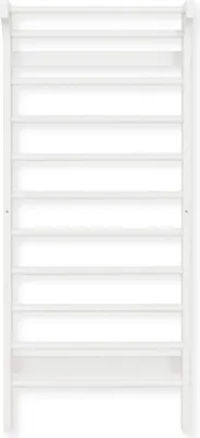 A white wooden climbing frame with multiple horizontal bars, presented against a white background.
