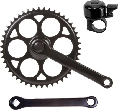 Produktbild von Kurbelgarnitur Tretkurbel Kurbel Kettenradgarnitur 46 Zähne Schwarz inkl. Fahrradklingel