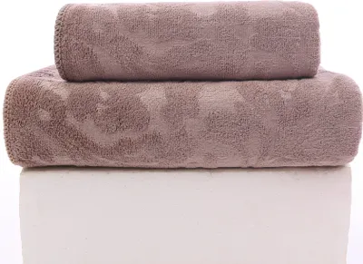 Produktbild von FEBE Towels Ręcznik kąpielowy 70x140 + 50x100 cm fioletowy Zestaw ręczników Ręcznik kąpielowy frotte z kwiatowym wzorem Ręcznik z mikrofibry