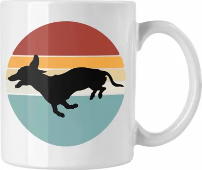 Produktbild von Trendation - Dackel Tasse Geschenke Dachshund Rauhaardackel Lustig Vintage Silhouette (Weiß)